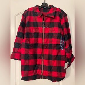Chaps 2X plaid red/ black lightweight zip up